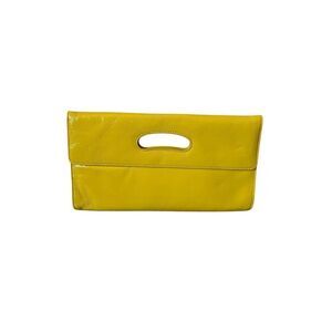 Vintage HOBO International Fold over Clutch Handbag Patent Leather Yellow
